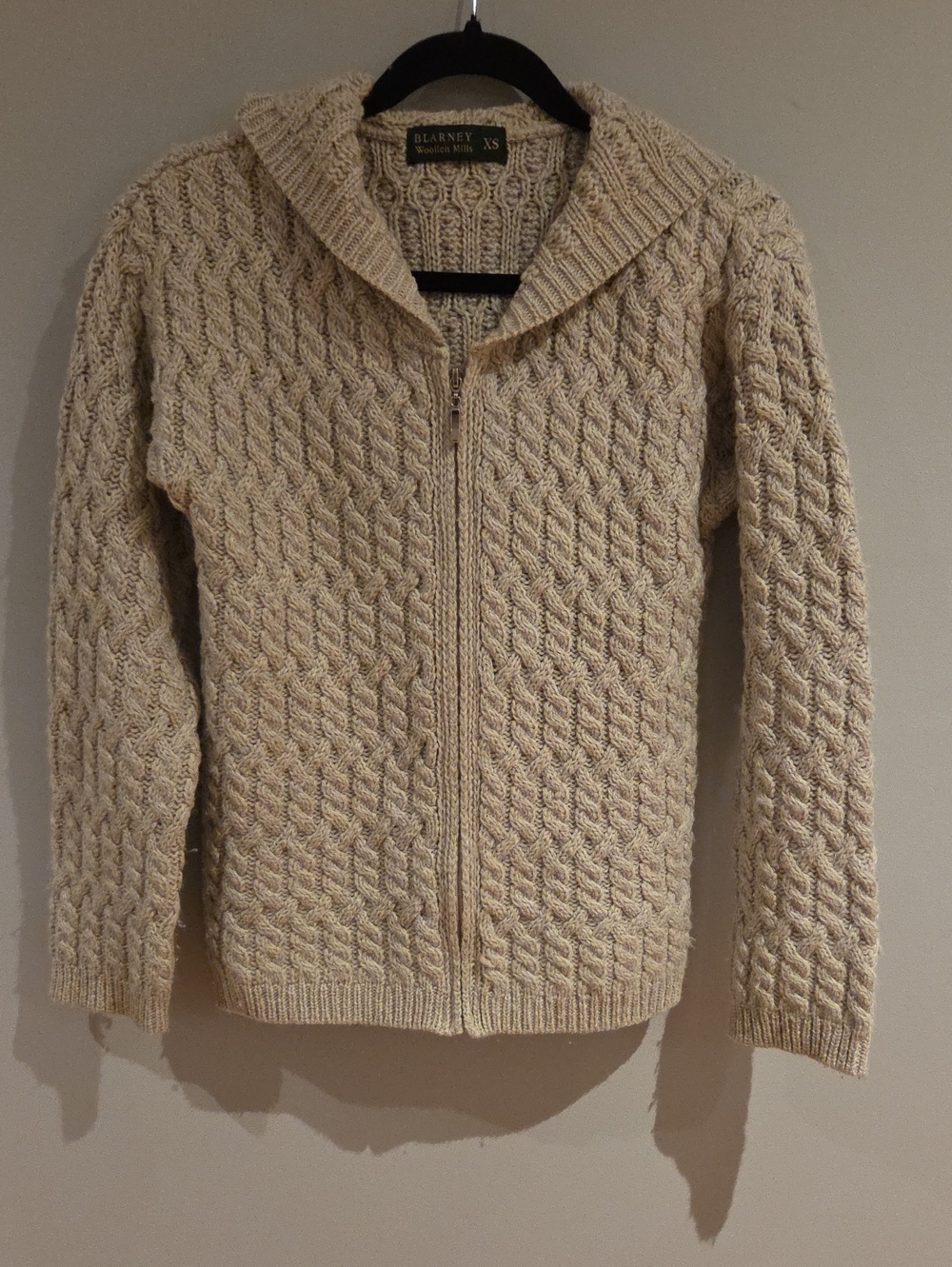 HoodedCream Cable Knit Zip-Up Sweater From Ireland Size XS